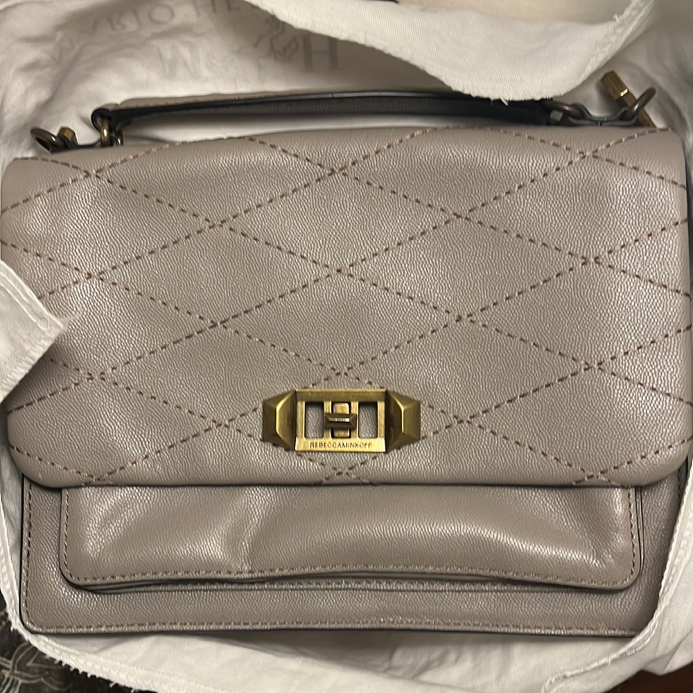 Rebecca Minkoff crossbody Gray Quilted Front Flap Chain &  Leather Stud Strap